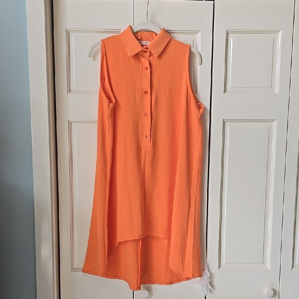 Sleeveless Orange Button-Up Dress